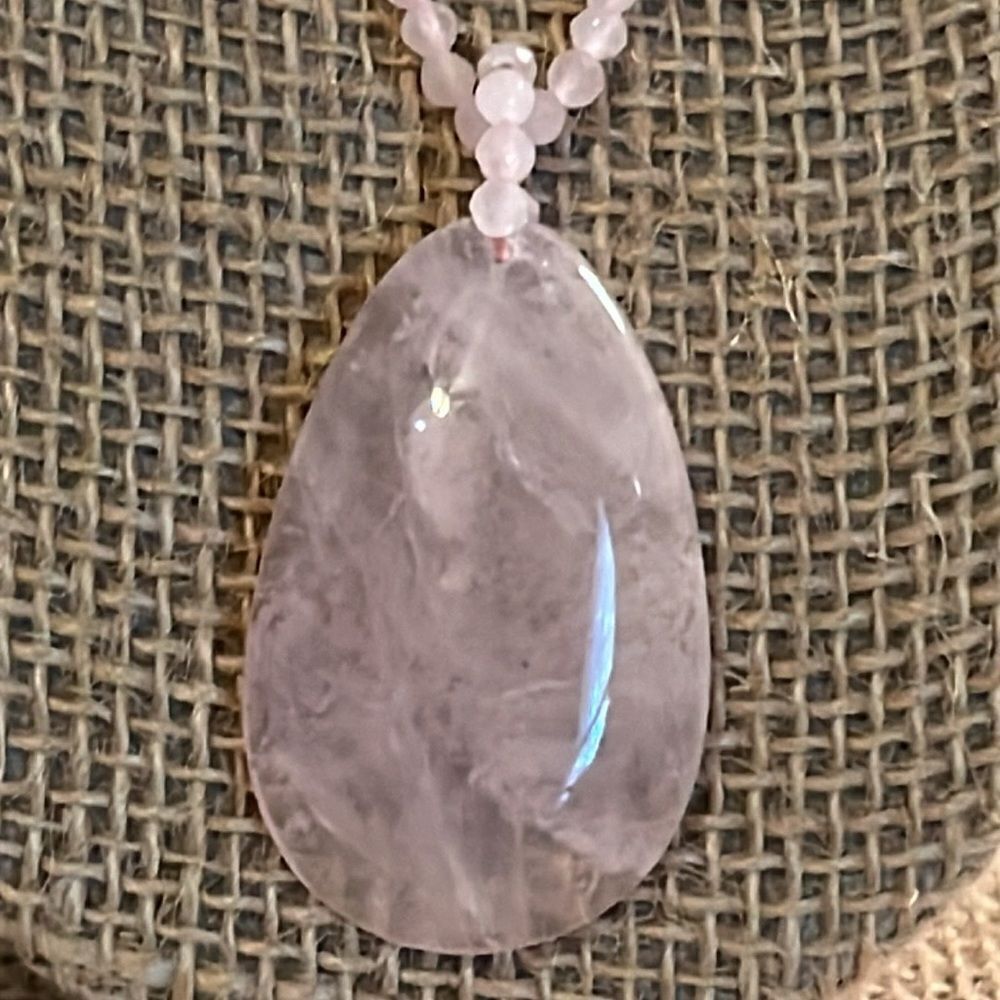 Galilea rose, quartz pendant beaded necklace in rhodium over sterling silver